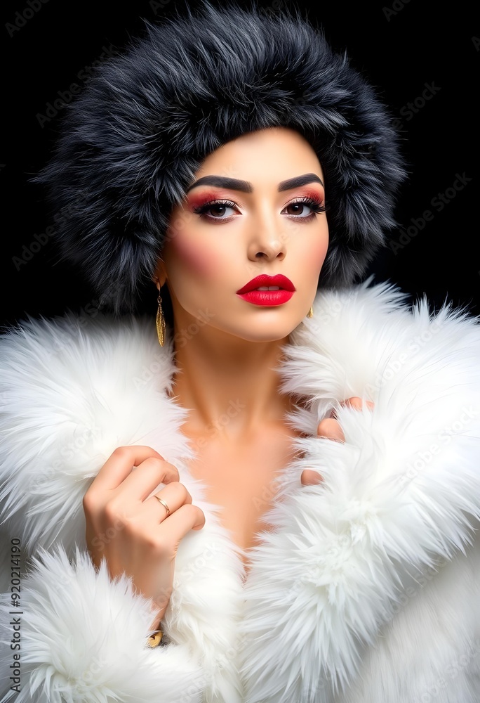 Winter Glamour Elegant Woman in White Fur Coat and Hat Winter Glamour Elegant Woman in White Fur Coat and Hat