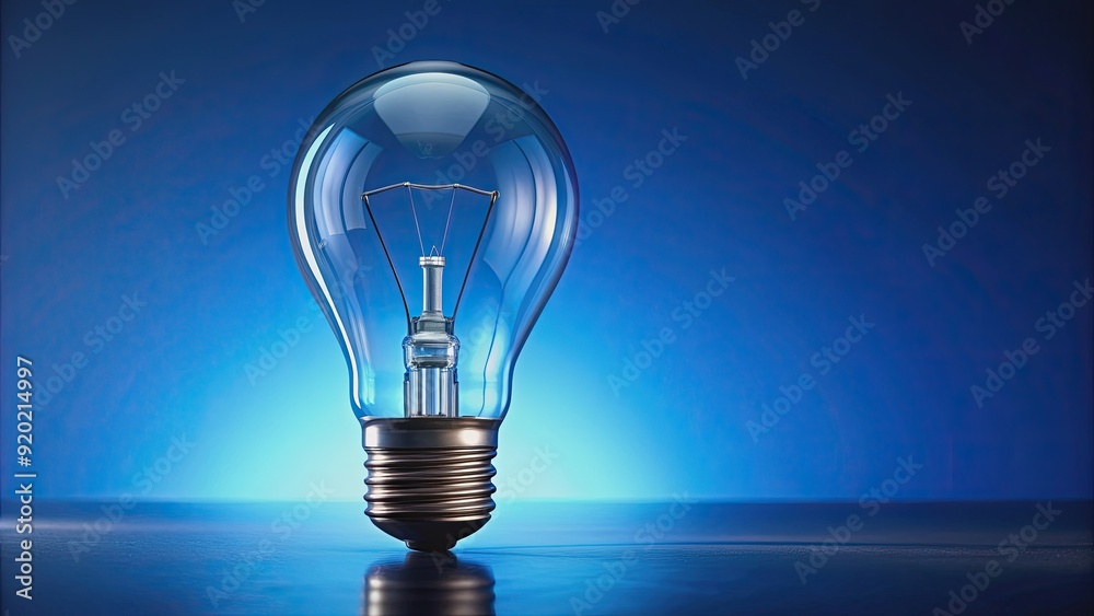 Realistic light bulb idea concept with innovation and inspiration isolated on a blue background, light bulb