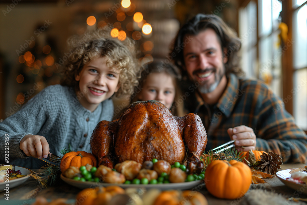 Thanksgiving Family Gathering with Roast Turkey. Thanksgiving Family Gathering with Roast Turkey.