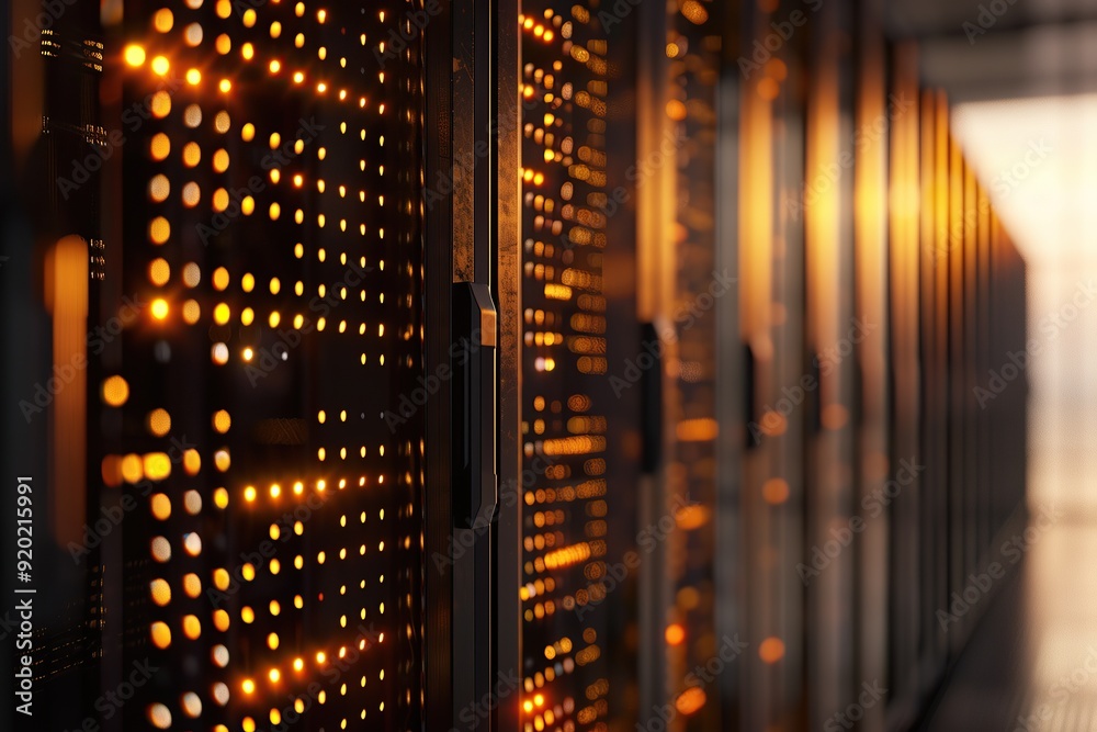 A row of modern, high-tech server cabinets in an ultra-modern data center A row of modern, high-tech server cabinets in an ultra-modern data center