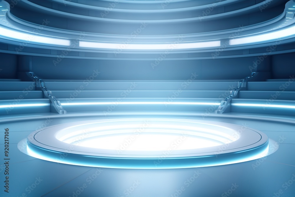 Futuristic circular platform with glowing lights. Futuristic circular platform with glowing lights.