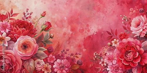 Sumptuously textured floral ink art frame in vibrant red and pink tones, floral, ink art, frame, vibrant, red, pink