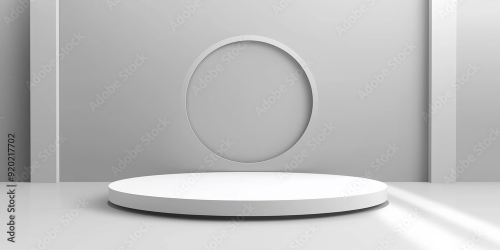 White round podium presenting new product in minimal studio White round podium presenting new product in minimal studio