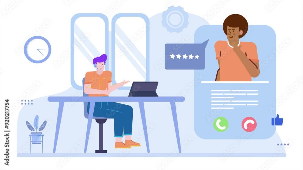 a man working using laptop and call customer service illustration business animated video a man working using laptop and call customer service illustration business animated video