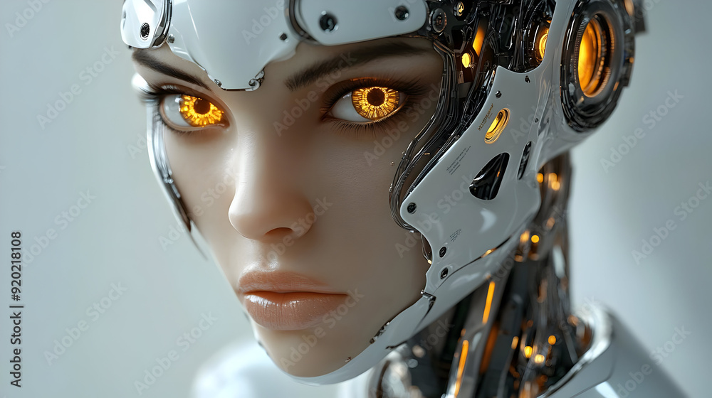 A futuristic humanoid robot with glowing eyes and intricate metallic features. A futuristic humanoid robot with glowing eyes and intricate metallic features.