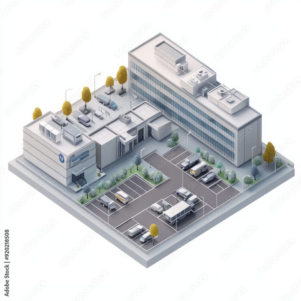 3D Render of a healthcare business center with medical offices, patient rooms. Miniature, on isolated white background 3D Render of a healthcare business center with medical offices, patient rooms. Miniature, on isolated white background