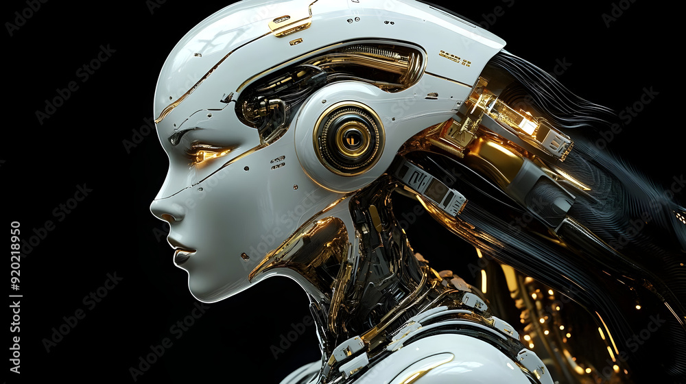 Fototapeta premium A futuristic humanoid robot with intricate details and glowing elements.