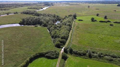 Drone shot of a charming stream in Osterholz-Scharmbeck, Germany, during summer. photo