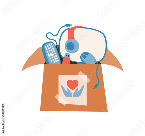 charity and donation box with devices tech