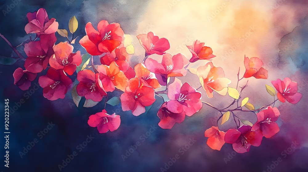 Obraz premium Watercolor painting of vibrant bougainvillea flowers