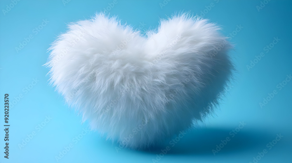 A fluffy white heart-shaped object set against a blue background. A fluffy white heart-shaped object set against a blue background.