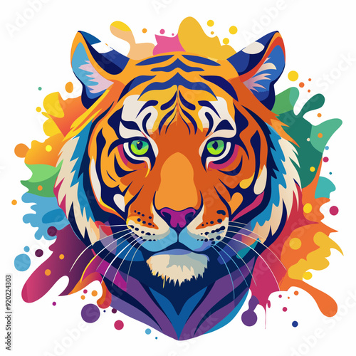 a colorful tiger face watercolor splash vector illustration