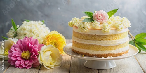 Delicious lemon elderflower cake decorated with peonies, cake, dessert, lemon, elderflower, peonies, floral, delicious