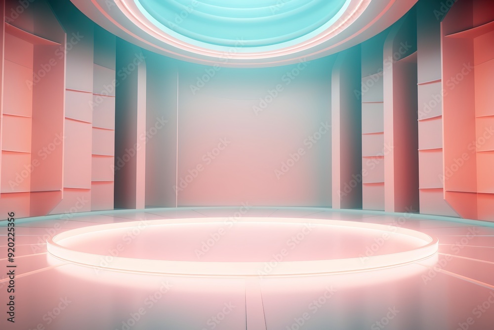 Futuristic interior with glowing platform. Futuristic interior with glowing platform.