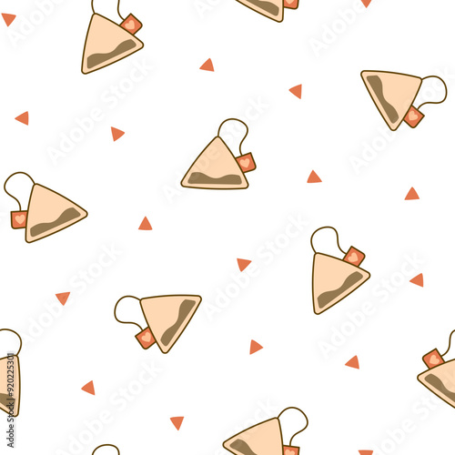 Bag of tea. Seamless pattern. Breakfast. Hand drawn style. Vector drawing. Design ornaments.