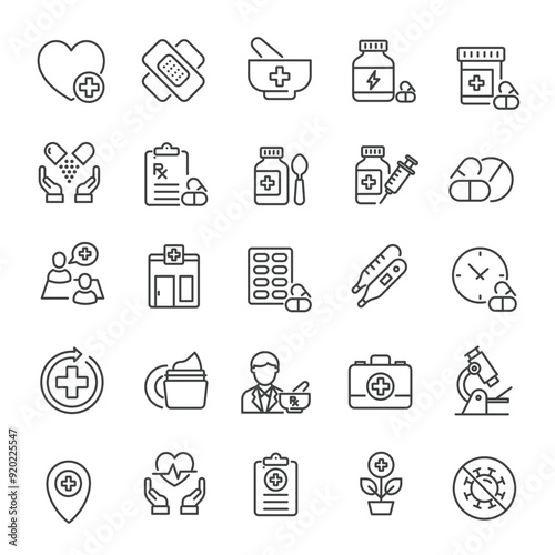Pharmacy, medicine, healthcare thin line icons collection. Editable stroke. For website marketing design, logo, app, template, ui, etc. Vector illustration.