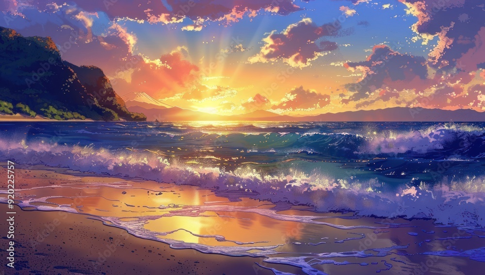 Sunset over the Ocean with Golden Rays Sunset over the Ocean with Golden Rays