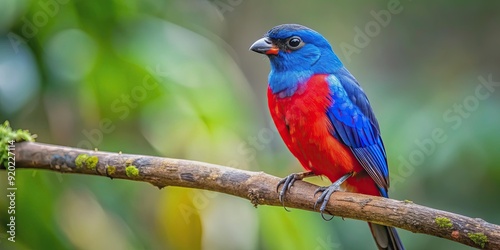 Blue and red bird perched on a tree branch, Nature, Wildlife, Animal, Bird, Colorful, Feathers, Perched, Branch, Tree, Blue