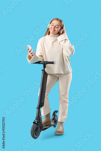Young woman in headphones w...