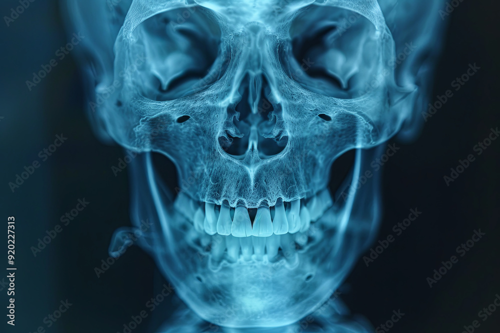 Fototapeta premium Human skull X-ray image, medical radiography, skeletal anatomy