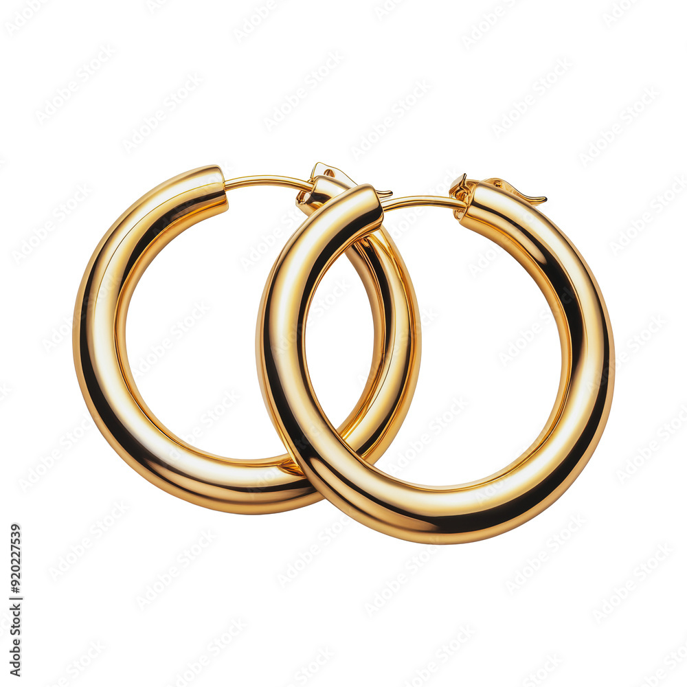 PNG Elegant gold hoop earrings on a neutral background PNG Elegant gold hoop earrings on a neutral background