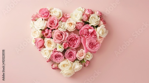 A romantic heart-shaped bouquet of roses.