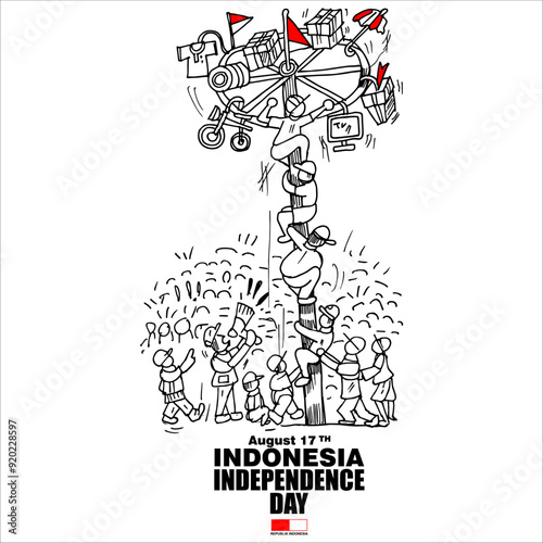  Independence day of Indonesia, doodle set vector