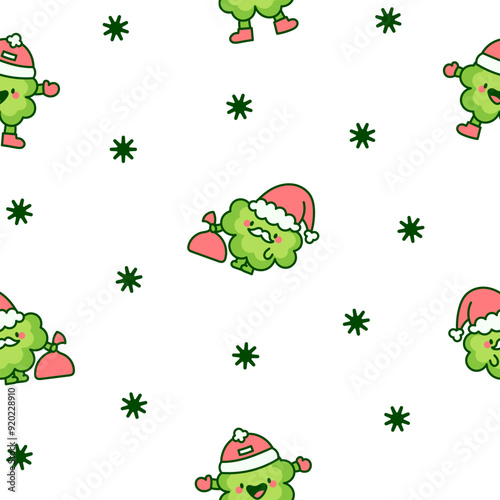 Cute kawaii lucky clover cartoon character. Seamless pattern. Hand drawn style. Vector drawing. Design ornaments.