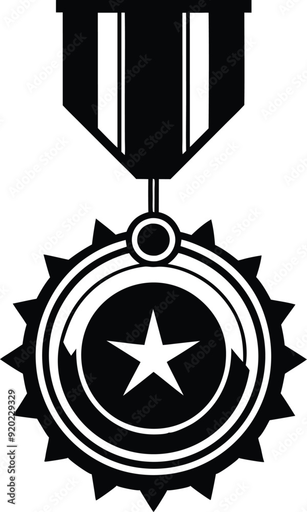 decorative medal with ribbon silhouette illustration decorative medal with ribbon silhouette illustration