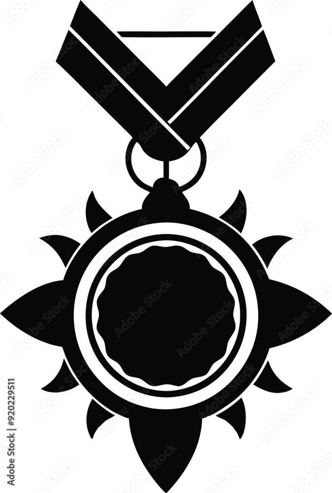 decorative medal with ribbon silhouette illustration decorative medal with ribbon silhouette illustration