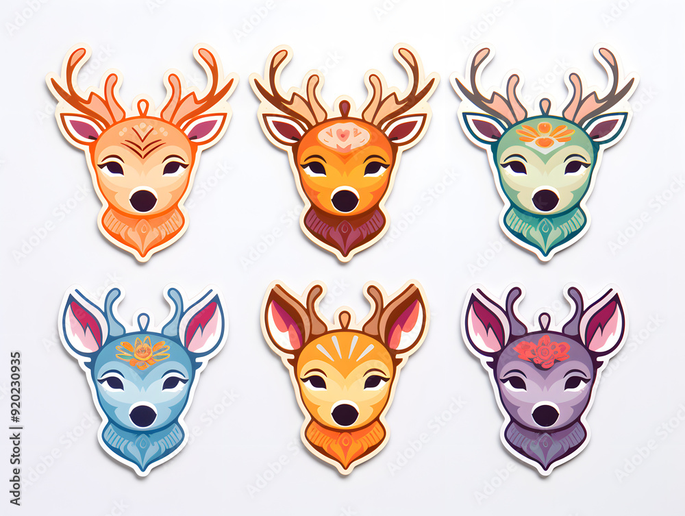 Deer head kawaii stickers with vibrant color Deer head kawaii stickers with vibrant color