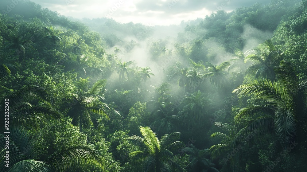 Prehistoric forest with a smoking erupting volcano. Prehistoric forest with a smoking erupting volcano.