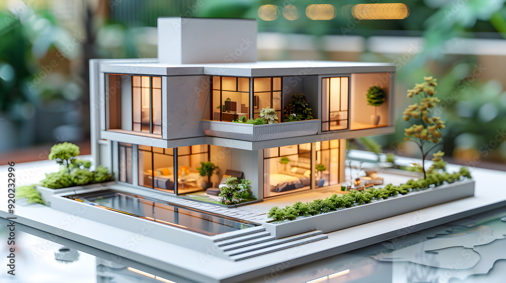 3d small house model on architecture floorplan created 