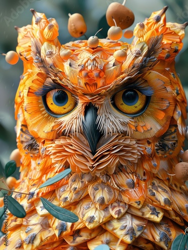 Captivating Pineapple Owl  A Unique Blend of Nature s Wonders in Vibrant Digital Artwork photo