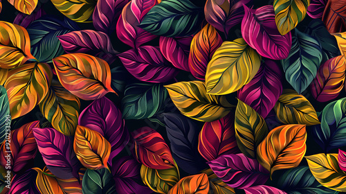 Seamless pattern with colorful leaves