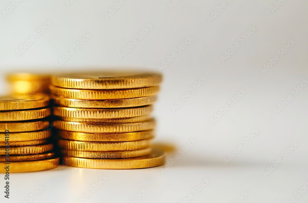 A stack of gold coins on a white background A stack of gold coins on a white background