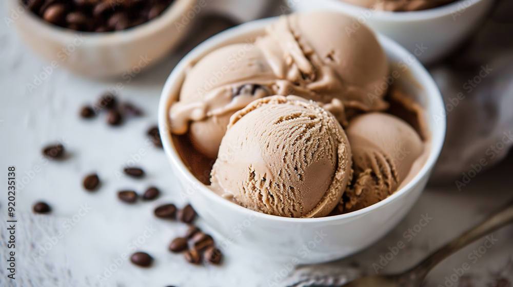 Coffee ice cream on bowl