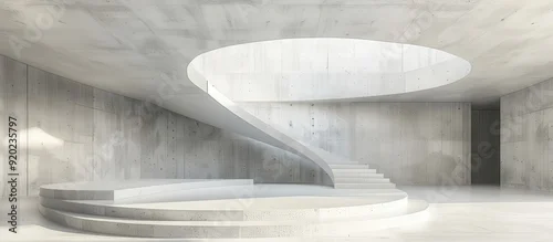 Panel kuchenny z motywem Modern Minimalist Interior with Spiral Staircase in Bright White Concrete Design