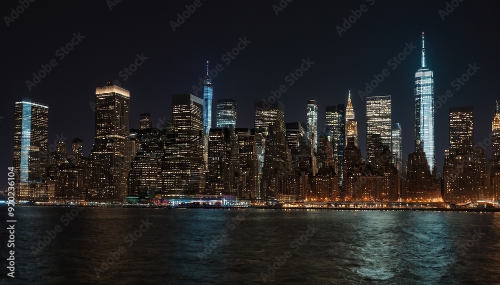 Obraz premium Lower Manhattan skyline during the blue hour with Hudson River in the foreground 12