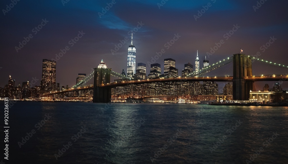 Fototapeta premium Lower Manhattan skyline during the blue hour with Hudson River in the foreground 9