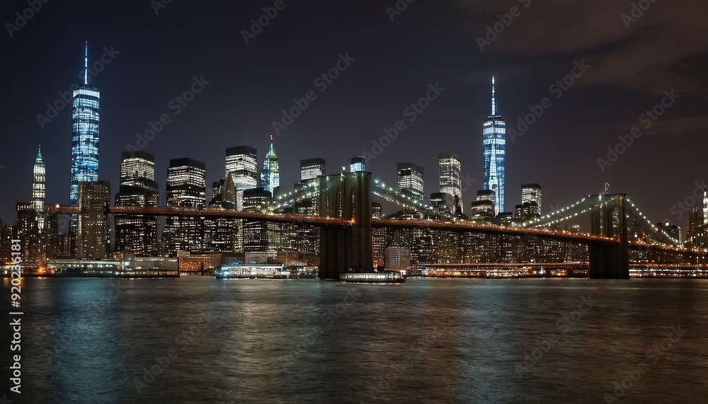 Obraz premium Lower Manhattan skyline during the blue hour with Hudson River in the foreground 7