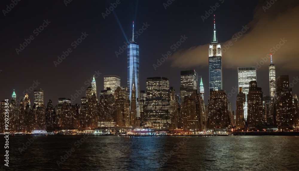 Obraz premium A night view of the Manhattan skyline from across the Hudson River 6