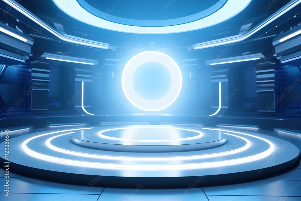 Futuristic Sci-Fi Room with Circular Platform. Futuristic Sci-Fi Room with Circular Platform.