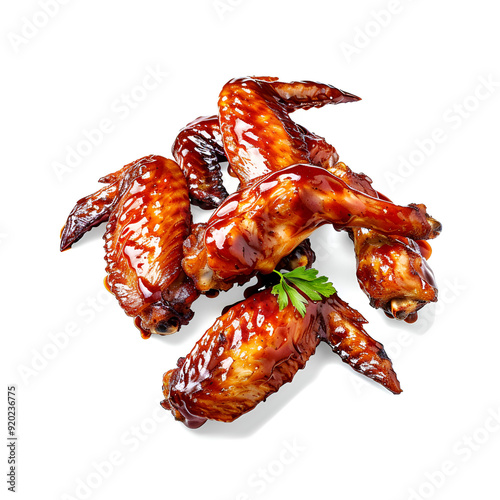Hot Barbecue chicken wings with sauce bbq real on white background