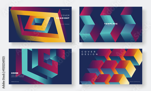 Set of template background design vector. Collection of creative abstract gradient vibrant colorful perspective 3d geometric shape background. Art design for business card, cover, banner, wallpaper.