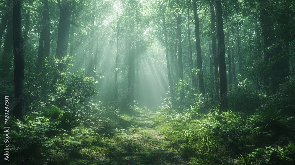 Obraz premium misty forest in the morning