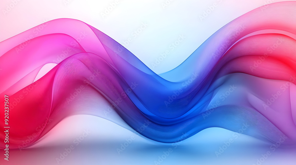 A flowing abstract design featuring soft pink and blue waves.