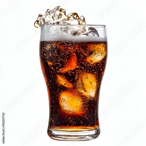 Refreshing Glass of Chilled Soda Drink with Ice Cubes and Bubbles on Transparent Background