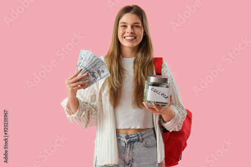 Female student with jar ban...