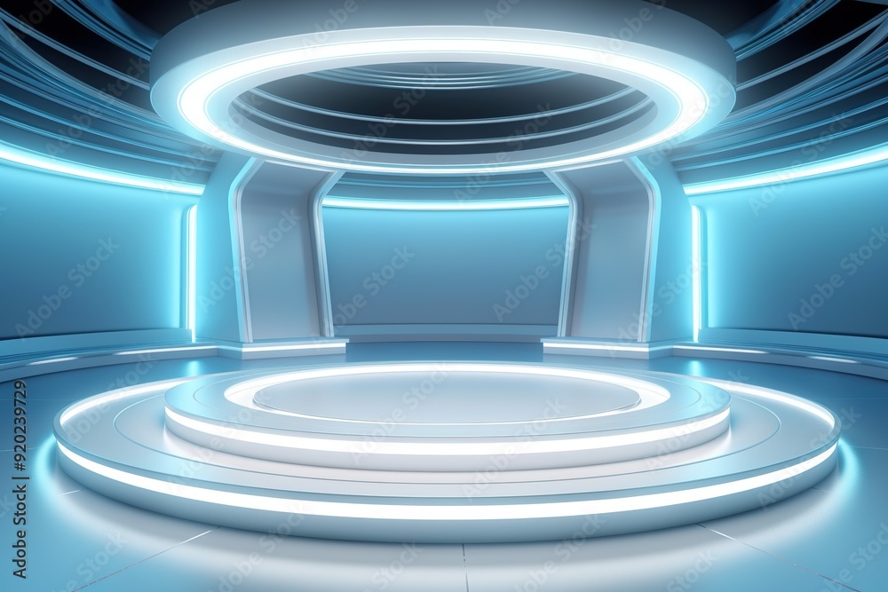 Obraz premium Futuristic stage with glowing lights.